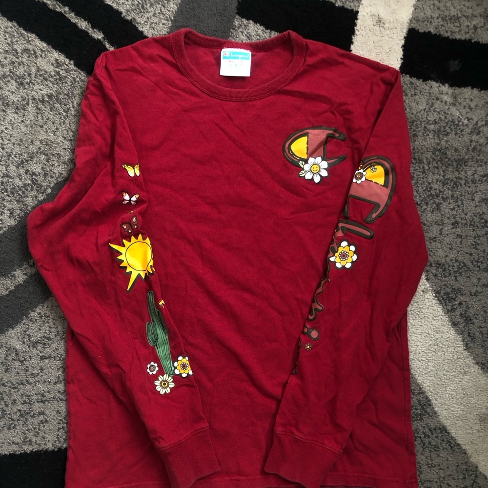 Champion Long-Sleeve Graphic Tee in Red with Desert Motif